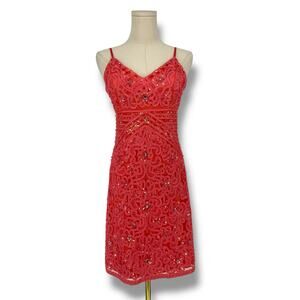 Y2K Vintage Sue Wong Nocturne Coral Pink Beaded sequin Cocktail Dress, Size 6
